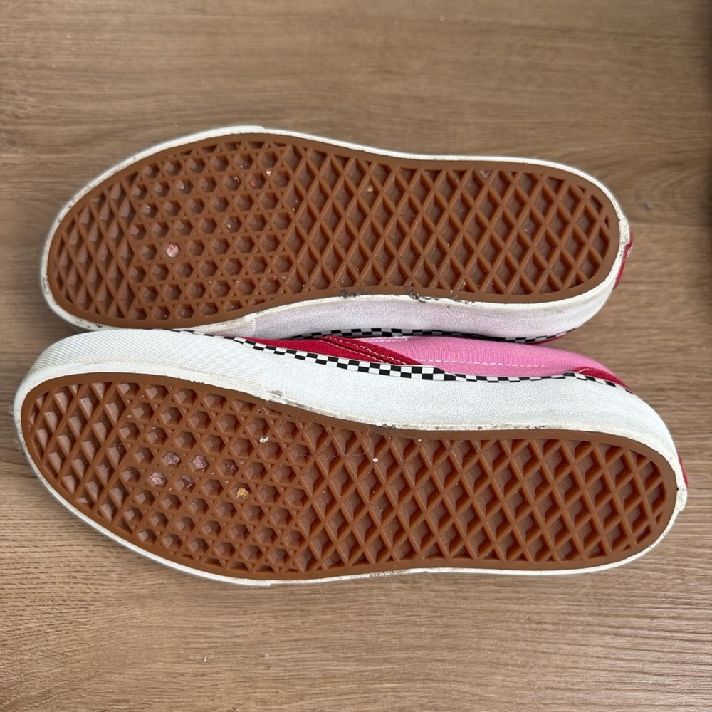 Vans Red & Pink Platform Slip-On Sneakers with Checkered Accent - Picture 8 of 8